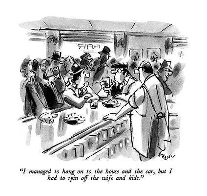 Spin Wall Art featuring the drawing I Managed To Hang On To The House And The Car by Lee Lorenz