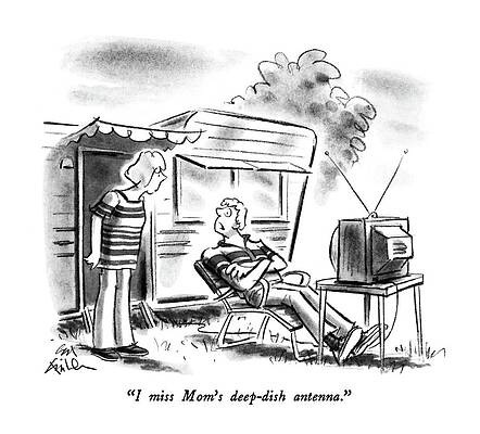 Watching Drawing - I Miss Mom's Deep-dish Antenna by Ed Fisher