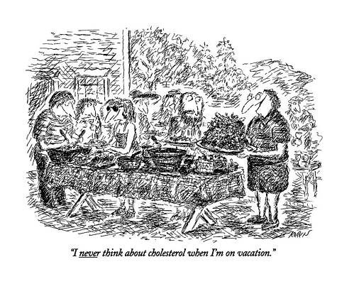 Plate Wall Art featuring the drawing I Never Think About Cholesterol When I'm by Edward Koren