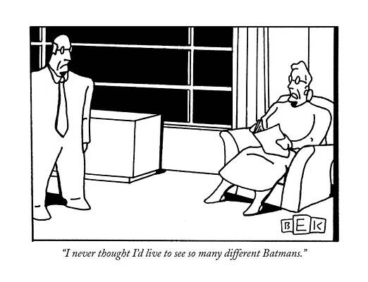 Batman Wall Art featuring the drawing I Never Thought I'd Live To See So Many Different by Bruce Eric Kaplan