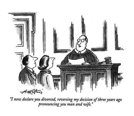 Humorous Courtroom Divorce Cartoon Drawing