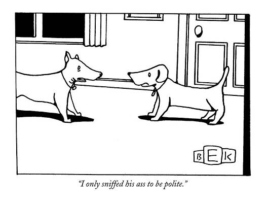 Nose Drawing - I Only Sniffed His Ass To Be Polite by Bruce Eric Kaplan