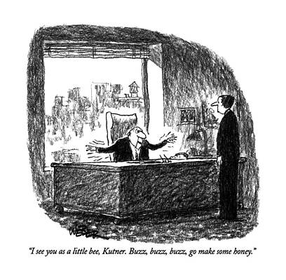 Bee Wall Art featuring the drawing I See You As A Little Bee by Robert Weber