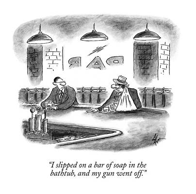 Gun Drawing - I Slipped On A Bar Of Soap In The Bathtub by Frank Cotham