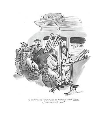 Skiers on a Train Drawing