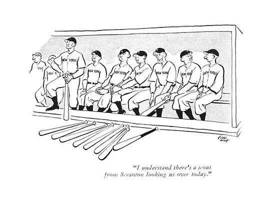 Bat Wall Art featuring the drawing I Understand There's A Scout From Scranton by Carl Rose