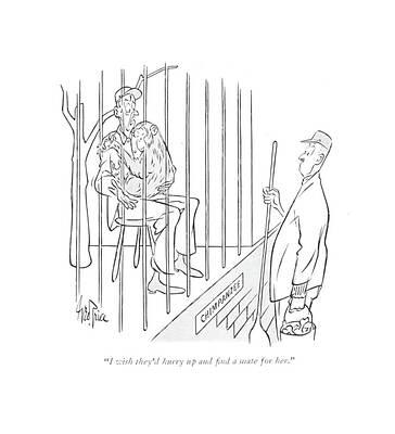 Monkey Drawing - I Wish They'd Hurry Up And ?nd A Mate For Her by George Price