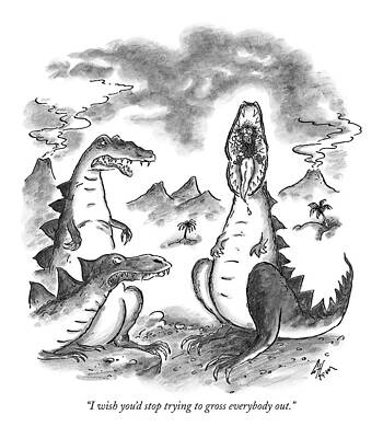 Dinosaurs Wall Art featuring the drawing I Wish You'd Stop Trying To Gross Everybody Out by Frank Cotham