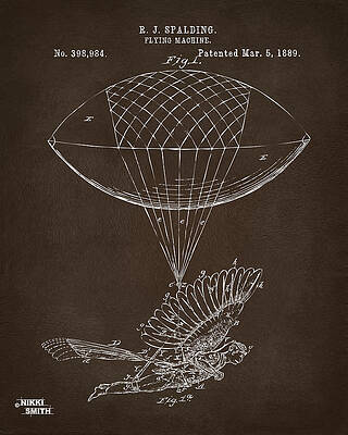 Vintage Flying Machine Patent Drawing Digital Art