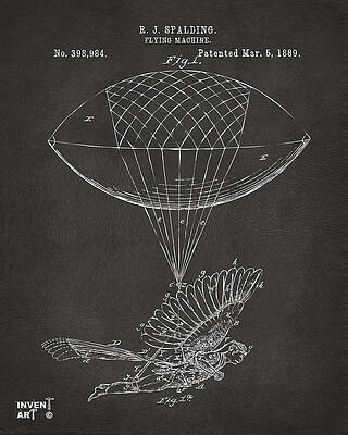 Pilot Digital Art - Icarus Airborn Patent Artwork Gray by Nikki Marie Smith