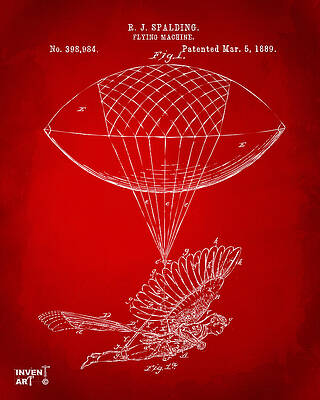 Pilot Digital Art - Icarus Airborn Patent Artwork Red by Nikki Marie Smith