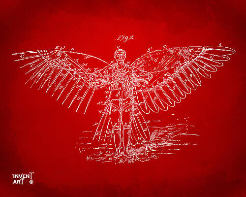 Pilot Digital Art - Icarus Flying Machine Patent Artwork Red by Nikki Marie Smith