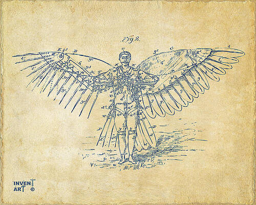 Pilot Digital Art - Icarus Flying Machine Patent Artwork Vintage by Nikki Marie Smith