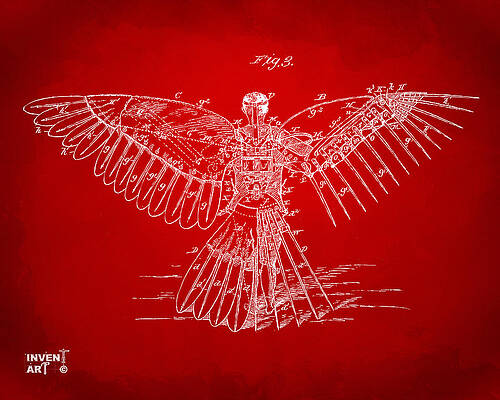 Pilot Digital Art - Icarus Human Flight Patent Artwork Red by Nikki Marie Smith