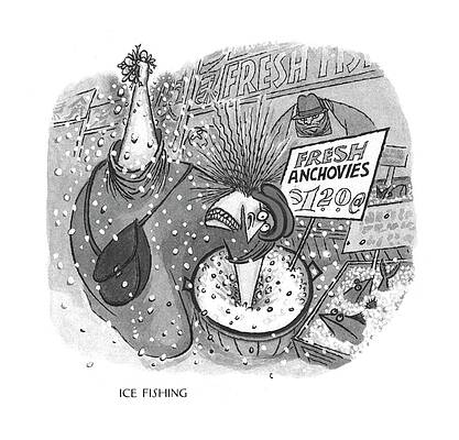 Ski Drawing - Ice Fishing by Arnold Roth