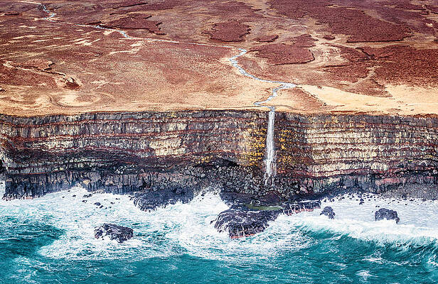 Wall Art featuring the photograph Icelandic Coast Waterfall - Iceland Aerial Photograph by Duane Miller