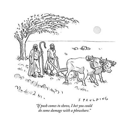 Cow Wall Art featuring the drawing If Push Comes To Shove by Trevor Spaulding