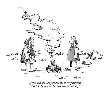 Cavemen Discussing Fire and Smoke Drawing