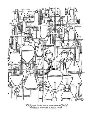 Lab Wall Art featuring the drawing I'll ?ip You To See Whose Name Is Listed ?rst If by Joseph Farris