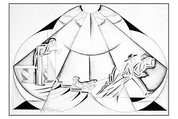 Abstract Digital Art - Illustration Of A Couple Running Away by John Barbour