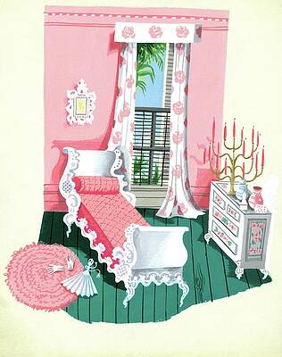 Candle Wall Art featuring the digital art Illustration Of A Victorian Style Pink And Green by Edna Eicke