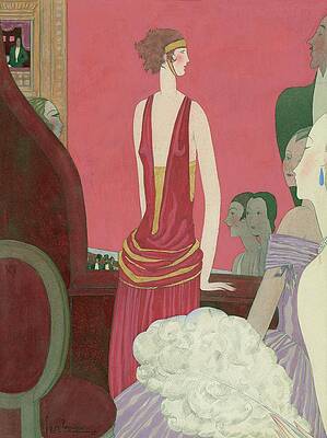 Red Digital Art - Illustration Of A Woman In A Red Dress by Georges Lepape