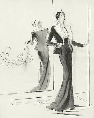 Reflection Digital Art - Illustration Of A Woman Standing Beside A Mirror by Rene Bouet-Willaumez