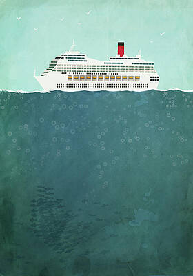 Wall Art featuring the digital art Illustration Of Cruise Ship Sailing On by Malte Mueller