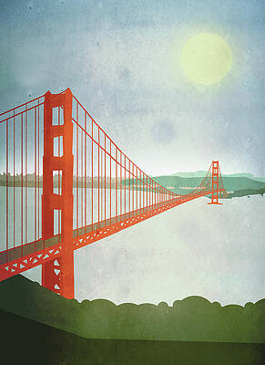 Wall Art featuring the digital art Illustration Of Golden Gate Bridge Over by Malte Mueller