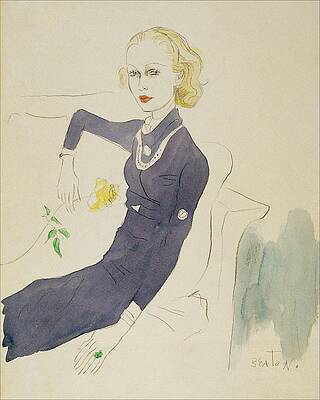 Elegant Woman in Blue Dress Digital Art