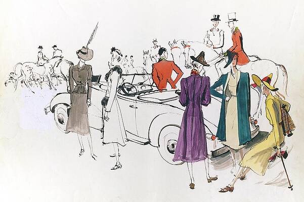 Sports Digital Art - Illustration Of Models And Equestrian Hunters by Jean Pages