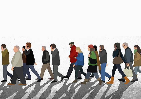 Wall Art featuring the digital art Illustration Of People Walking On by Malte Mueller