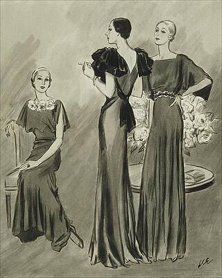 Pattern Digital Art - Illustration Of Three Models In Evening Gowns by Creelman