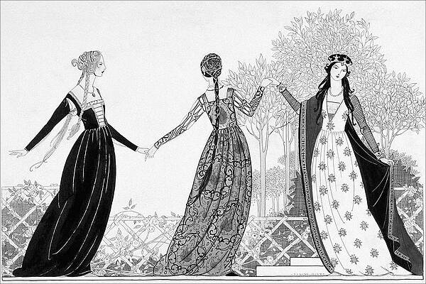 Pattern Digital Art - Illustration Of Three Women From The Italian by Claire Avery