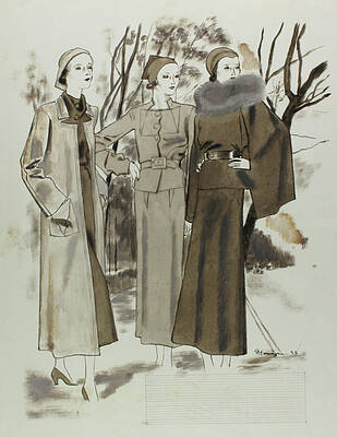 Winter Digital Art - Illustration Of Three Women In A Park by Pierre Mourgue
