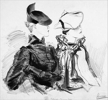 Chic Fashionable Duo in Hats Print