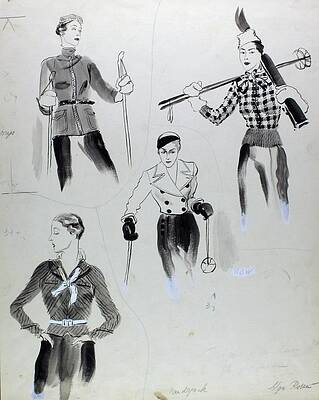 Winter Digital Art - Illustration Of Women Wearing Ski Clothing by Rene Bouet-Willaumez