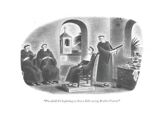 Prayer Drawing - I'm Afraid It's Beginning To Show A Little On Top by Richard Taylor