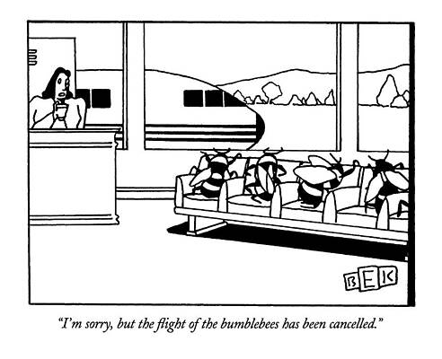 Bee Wall Art featuring the drawing I'm Sorry, But The Flight Of The Bumblebees by Bruce Eric Kaplan