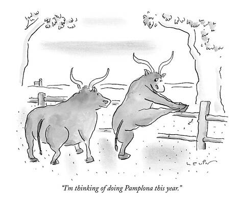 Two Bulls Discussing Pamplona Print