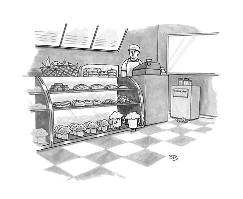 Display Wall Art featuring the drawing In A Bakery by Benjamin Schwartz