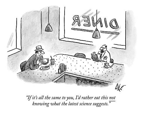 Science Drawing - In A Diner, A Man Holding A Hamburger Speaks by Frank Cotham