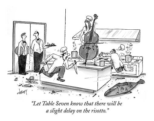 Chaotic Kitchen Scene with Chefs Drawing