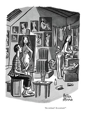 Wall Art featuring the drawing In A Minute!  In A Minute! by Peter Arno