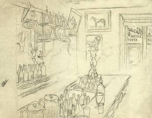Vintage Bar Interior Sketch Wall Art