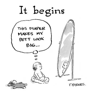 Baby Contemplates in Front of Mirror Wall Art