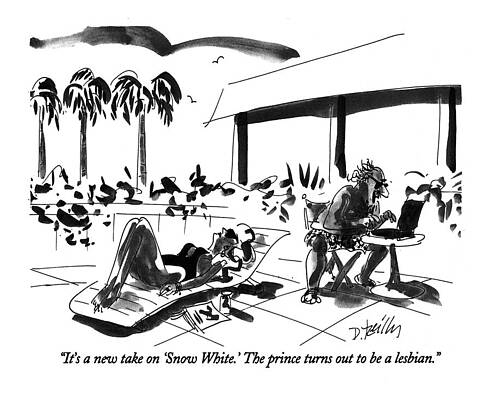 Hollywood Wall Art featuring the drawing It's A New Take On 'snow White.' The Prince Turns by Donald Reilly