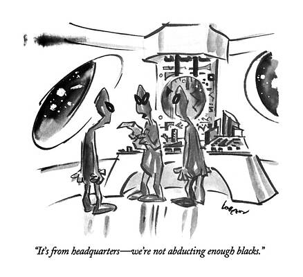 Alien Wall Art featuring the drawing It's From Headquarters - We're Not Abducting by Lee Lorenz