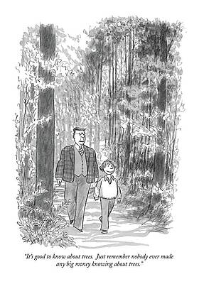Father and Son Strolling in Forest Drawing