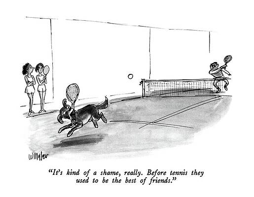 Tennis Match with a Dog Drawing